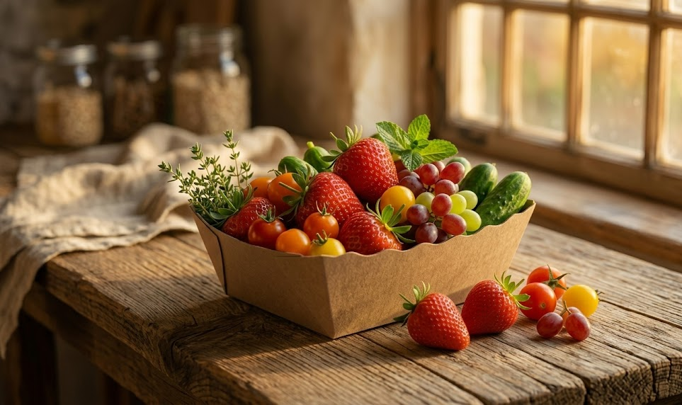 Barquette carton avec des fruits dedans