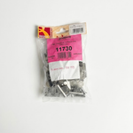 Sachet transparent contenant des pinces articulées en métal avec étiquette rose portant le numéro 11730