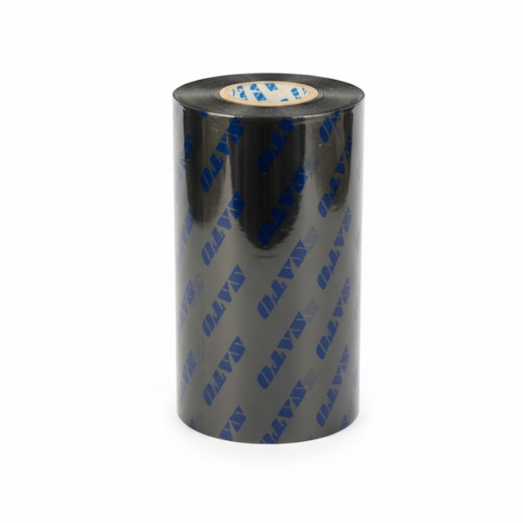 Présentation du produit Film Transfert Thermique Noir cire/Résine 110mm x 300ml sur fond neutre