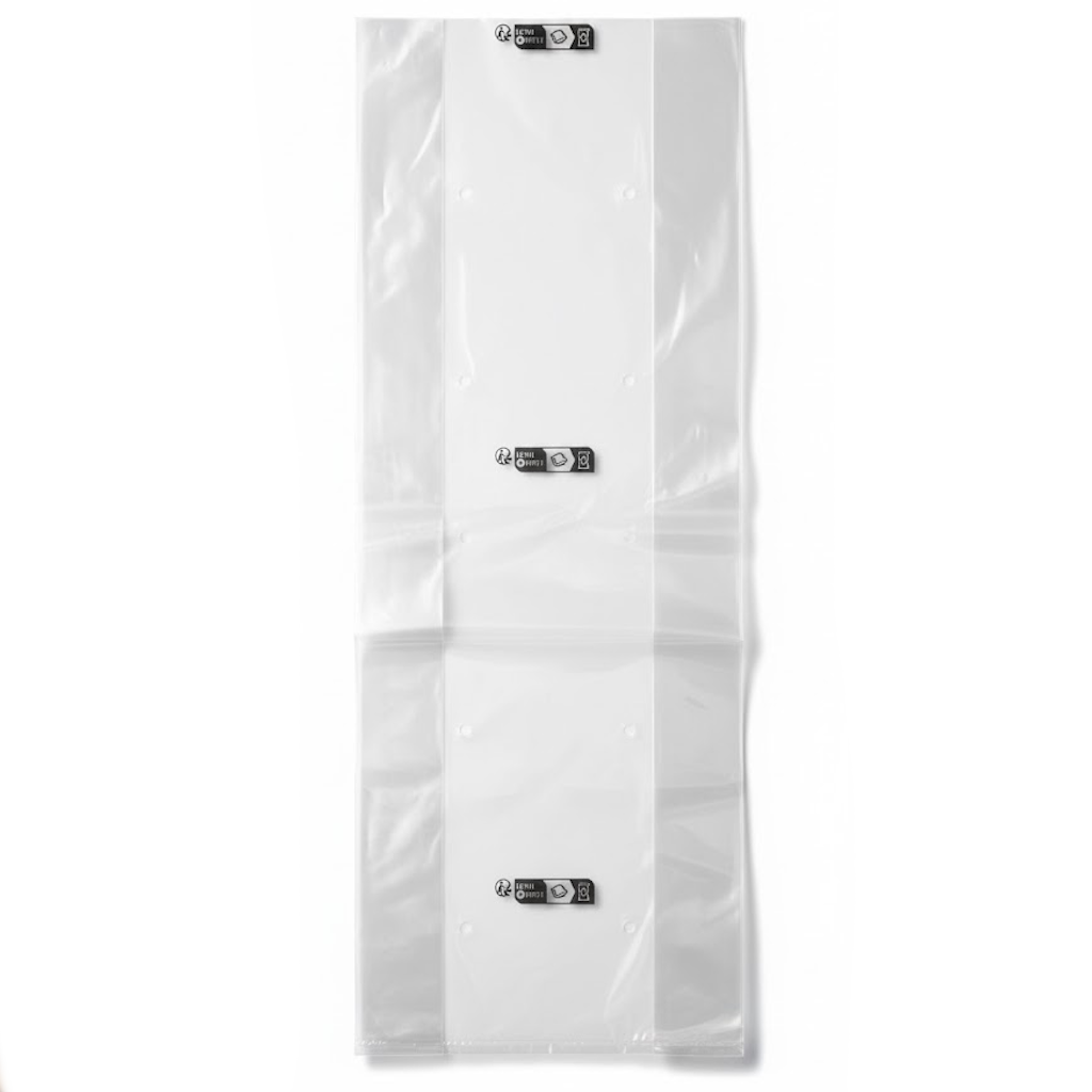 Présentation du produit Sac PEBD Type 5kg neutre/Transparent - 220//50x600 50µ sur fond neutre