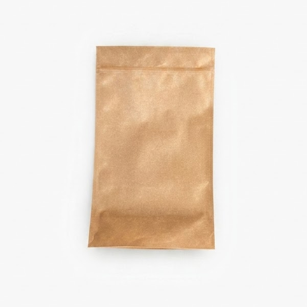 Sachet kraft zip sans fenêtre 750ml, format rectangulaire vertical à fond plat, couleur beige naturel