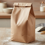 Présentation d'un sac SOS brun 2 feuilles adapté pour 5kg de farine fermé par un scotch