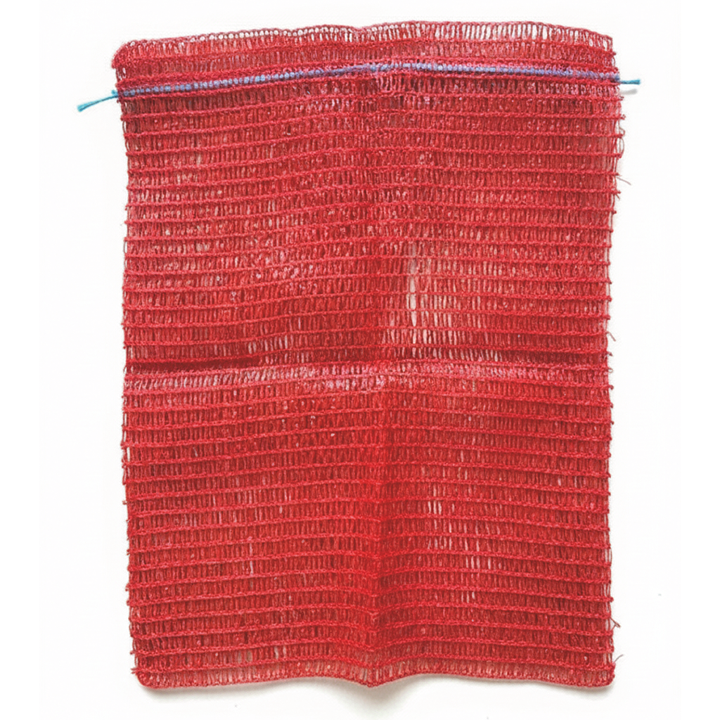 Présentation d'un sac filet rouge d'une contenance de 3kg avec tirette