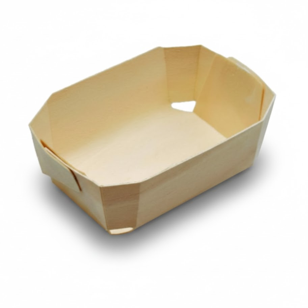 Présentation du produit Barquette Bois 140x90x45mm - 250g sur fond neutre