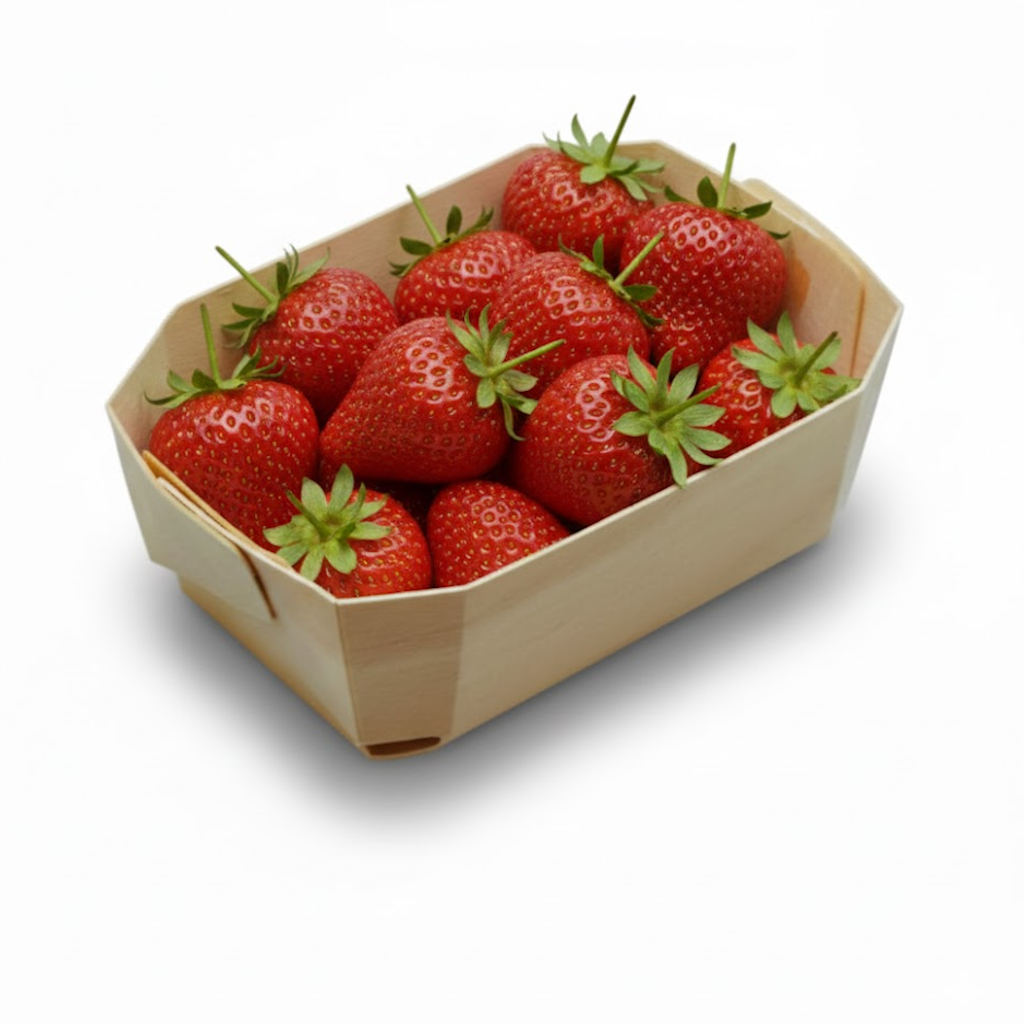 Démonstration de l'utilisation du produit Barquette Bois 140x90x45mm - 250g sur fond neutre