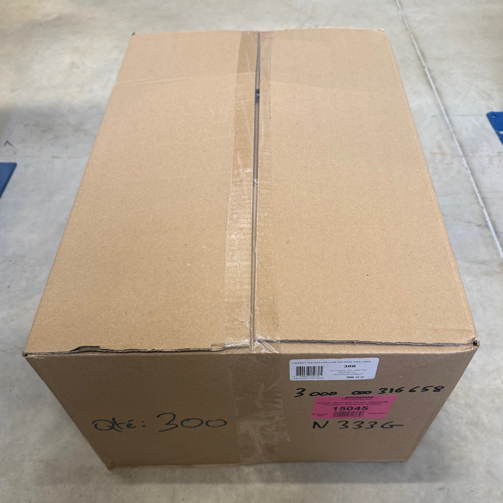 Présentation du colisage reçu pour le produit Barquette Carton 250g Kraft + Couvercle Grillagé