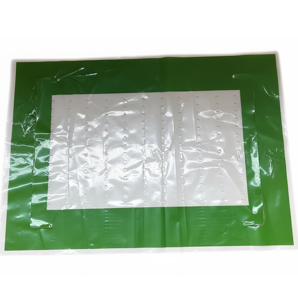 Présentation du produit Coiffe à encoches 720x500 liseret Vert pour pltx 60x40 sur fond neutre