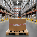 Démonstration de l'utilisation du produit Ruban Adhésif PP Acrylique 28my Impr. 1 coul. Rouge FRAGILE sur fond neutre