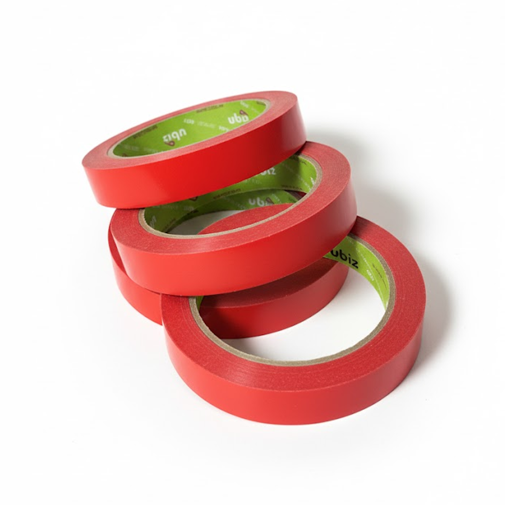 Présentation du produit Ruban Adhésif Rouge PVC 19mm x 66m sur fond neutre