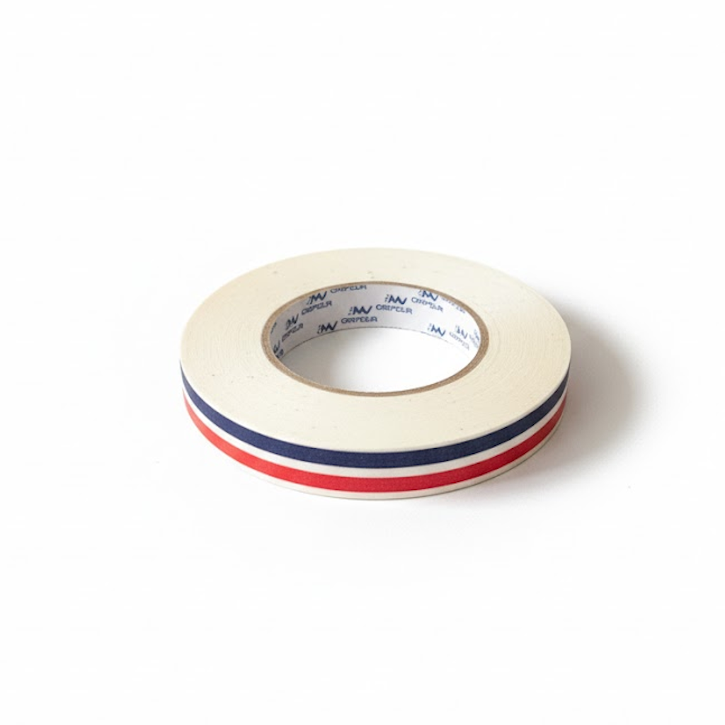 Présentation du produit Ruban Adhésif Papier 2 couleurs Bleu et Rouge 19mm x 50m sur fond neutre