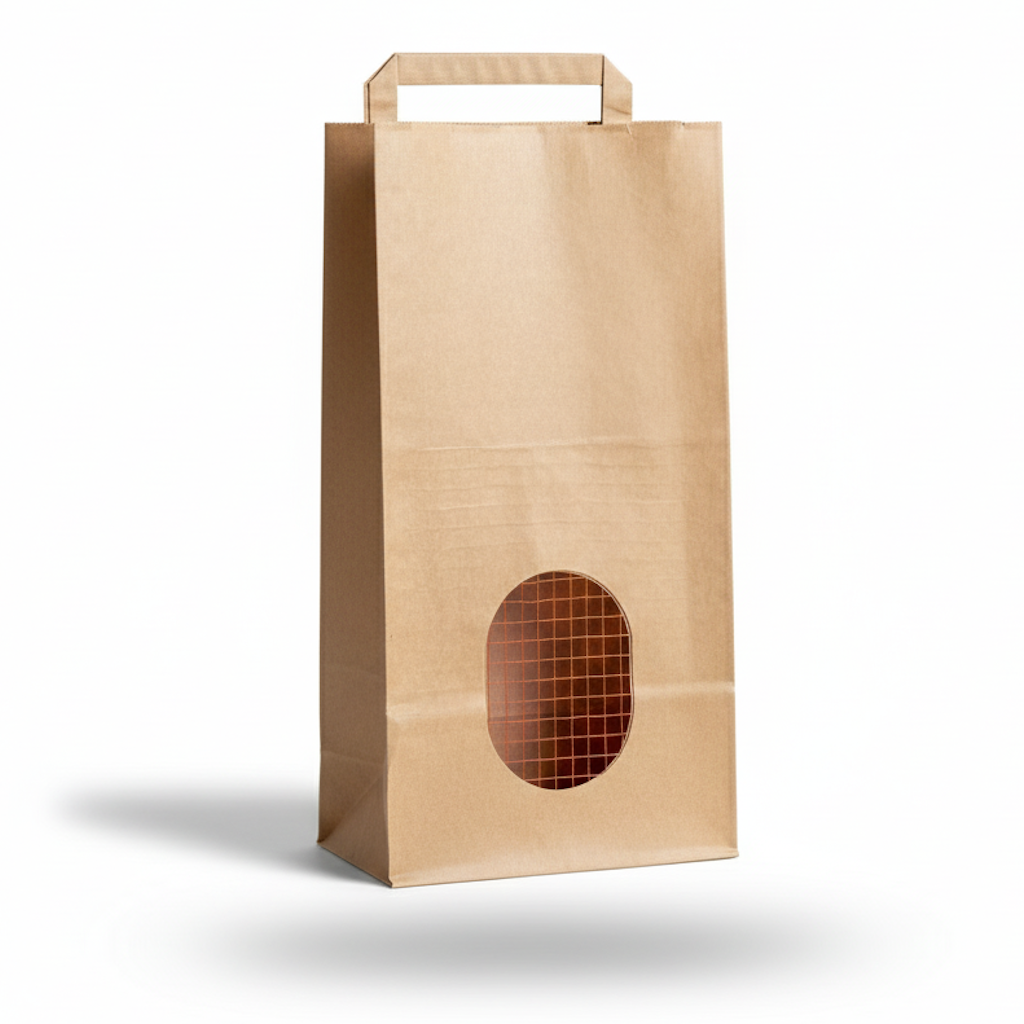 Présentation du produit Sac Papier Fenêtre Filet Ecru 1,5kg / 2kg sur fond neutre