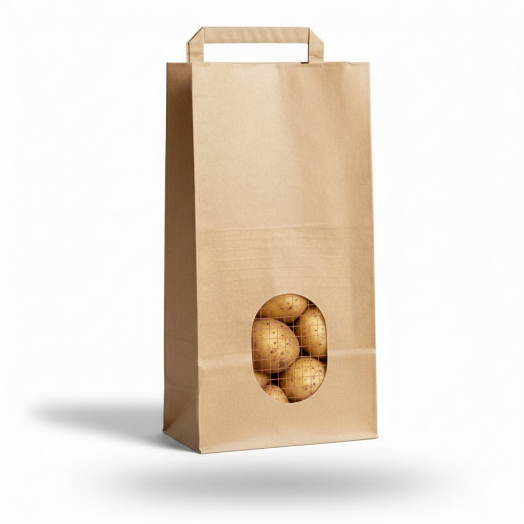 Démonstration de l'utilisation du produit Sac Papier Fenêtre Filet Ecru 1,5kg / 2kg sur fond neutre