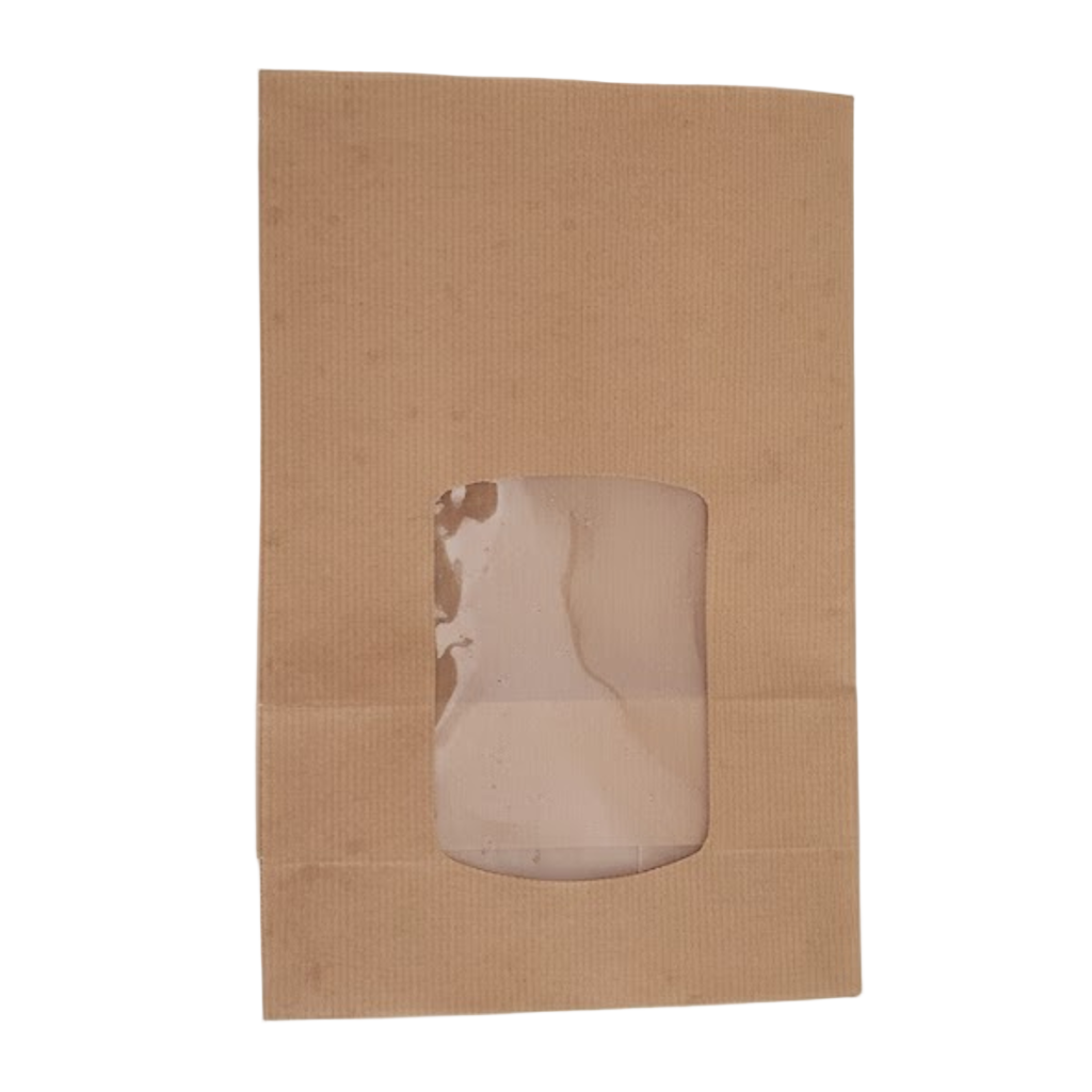 Présentation du produit Sac SOS Kraft Brun avec fenêtre (3kg) sur fond neutre