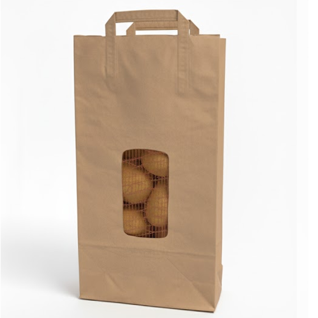 Démonstration de l'utilisation du produit Sac Papier Fenêtre Filet Ecru 5kg sur fond neutre