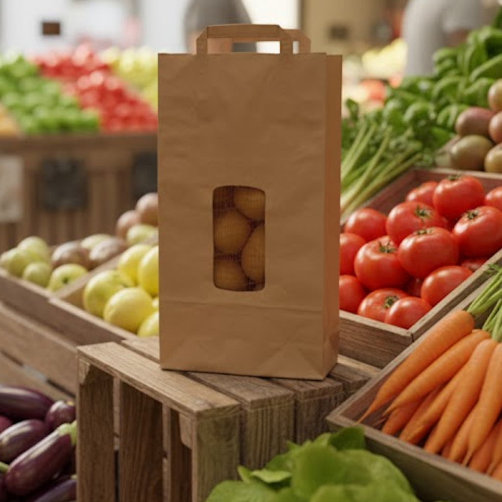 Démonstration de l'utilisation du produit Sac Papier Fenêtre Filet Ecru 5kg dans la vie de tout les jours