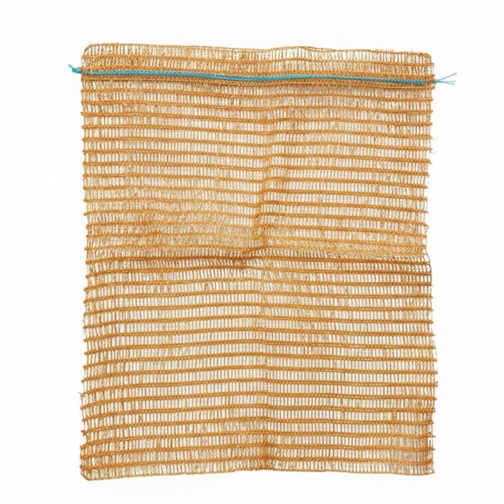 Présentation d'un sac filet jaune 3 kg avec tirette nouée