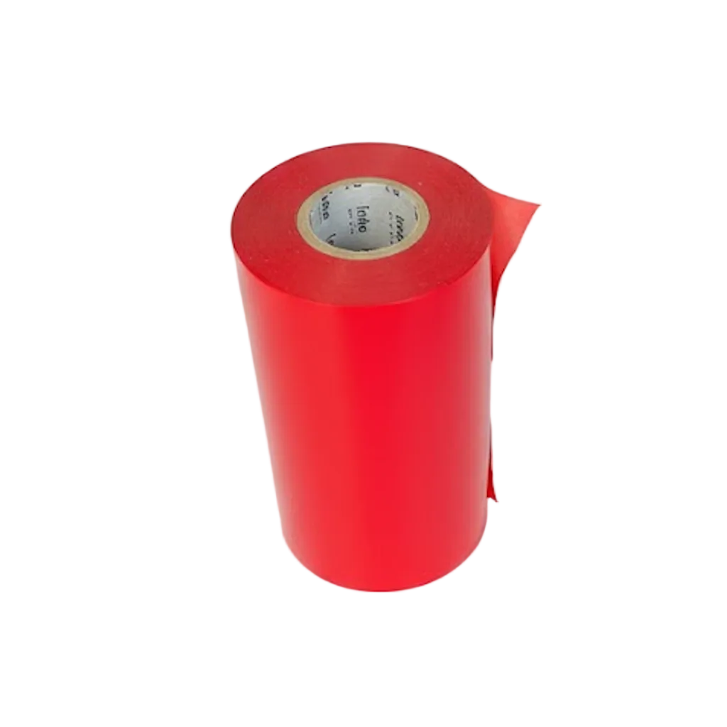 Présentation du produit Film Transfert Thermique Rouge Résine 110mm x 300ml sur fond neutre