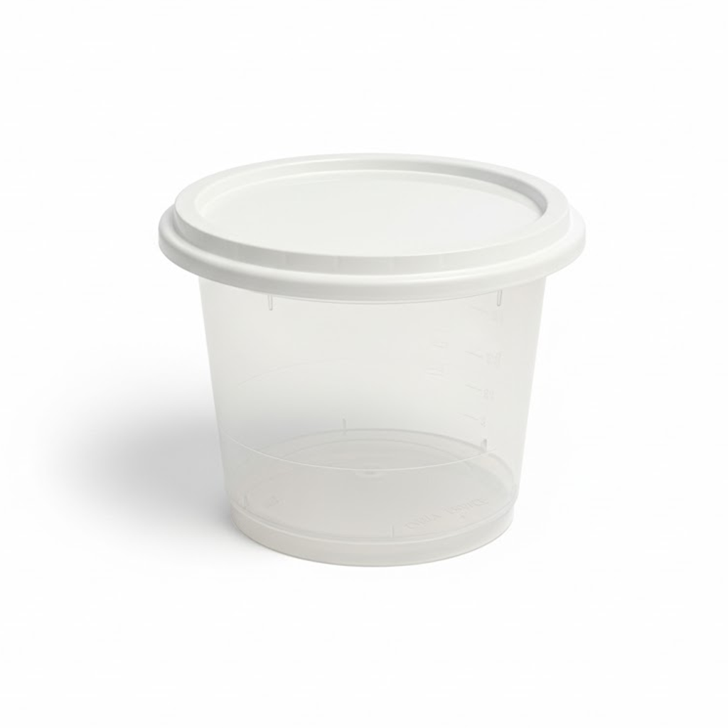 Présentation du produit Ensemble Pot PP Cristal + Couvercle Blanc 25cl sur fond neutre