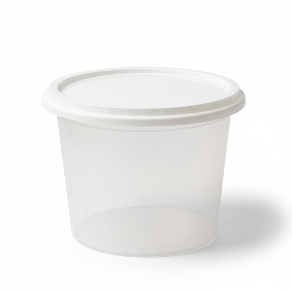 Présentation du produit Ensemble Pot PP Cristal + Couvercle Blanc 50cl sur fond neutre