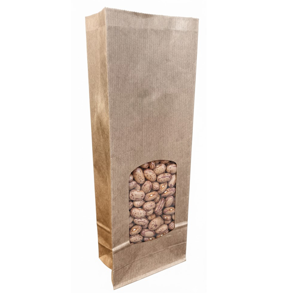 Démonstration de l'utilisation du produit Sac SOS Kraft Brun avec petite fenêtre (1kg) sur fond neutre