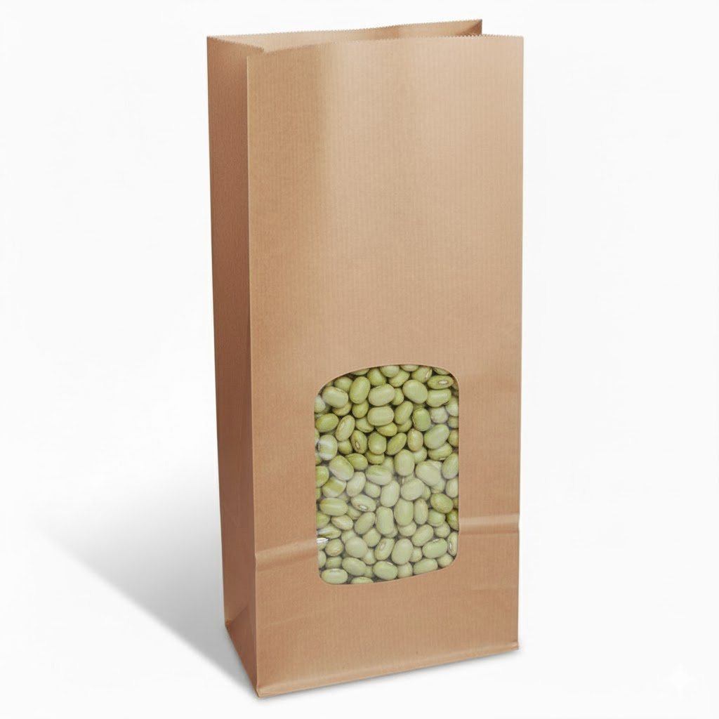 Démonstration de l'utilisation du produit Sac SOS Kraft Brun avec fenêtre (2kg) sur fond neutre