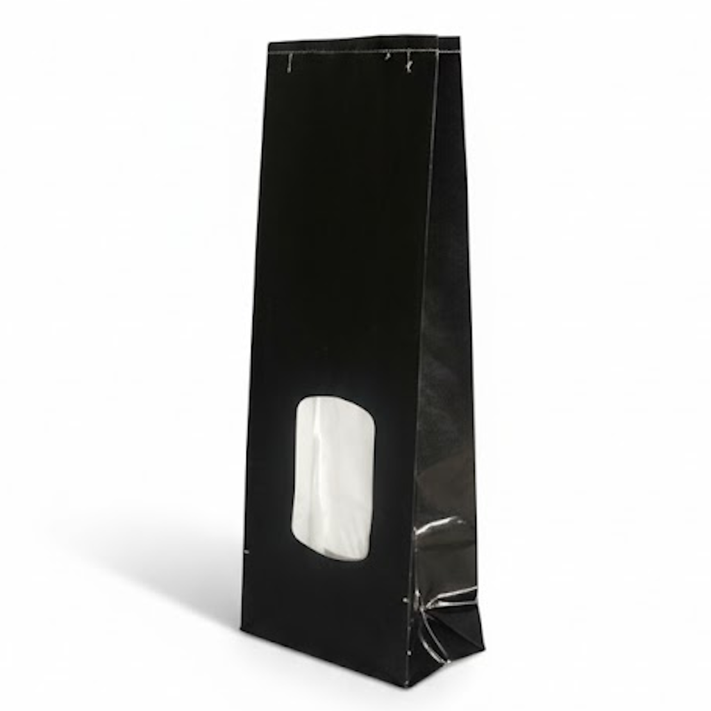 Présentation du produit Sac SOS Noir Vergé avec fenêtre (500g) sur fond neutre