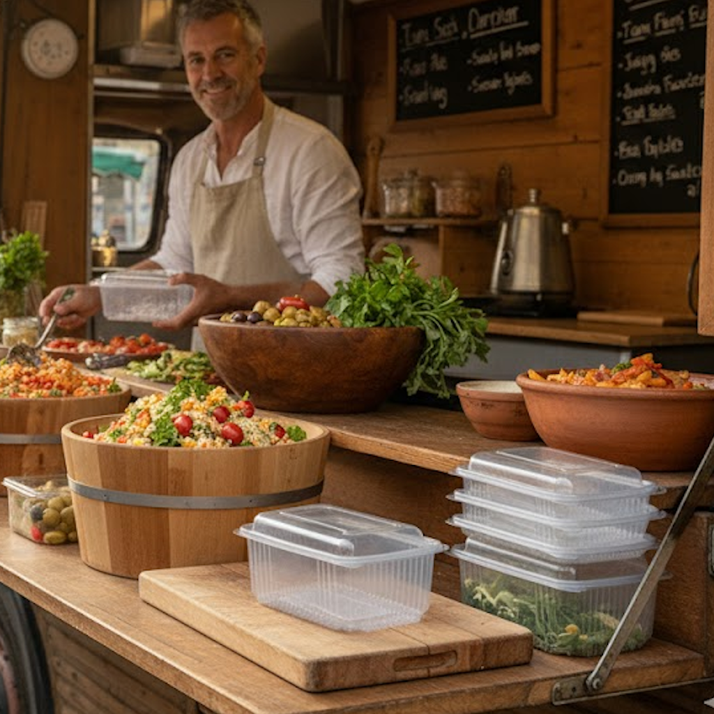 Présentation du colisage reçu pour le produit Barquette PP Couvercle attenant 1000ml