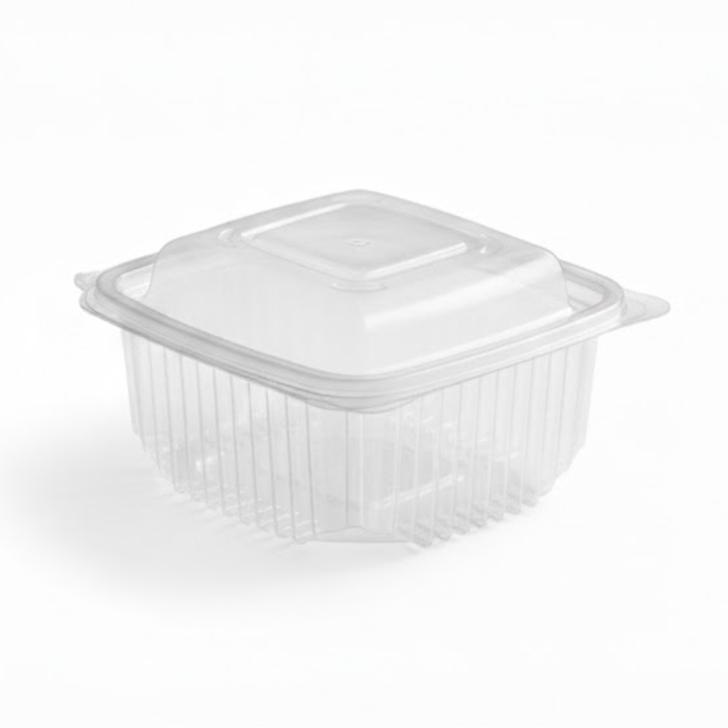 Présentation du produit Barquette PP Couvercle attenant 500ml sur fond neutre