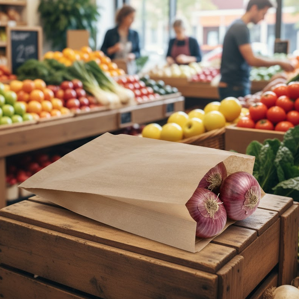 Démonstration de l'utilisation du produit Sac Papier Kraft Brun 17+6x26cm (1kg) Sans Impression dans la vie de tout les jours