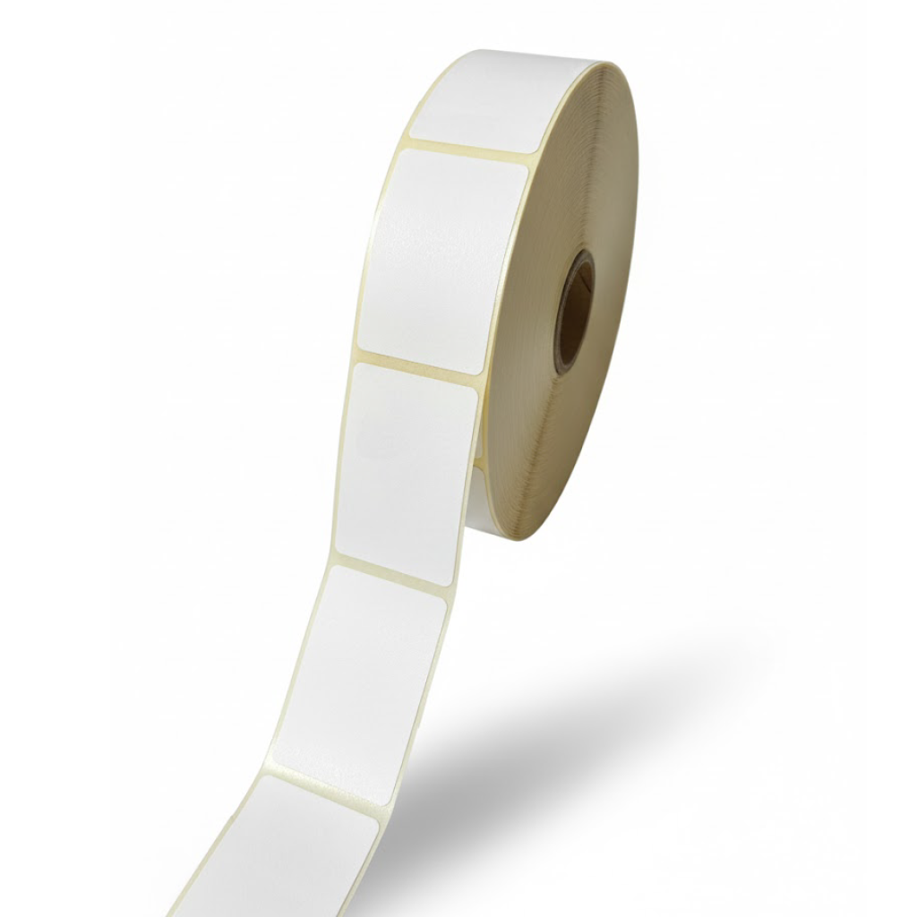 Présentation du produit Etq Adhésive 40x60mm TH° Adhésif Renforcé neutre Blanche mandrin 40mm sur fond neutre