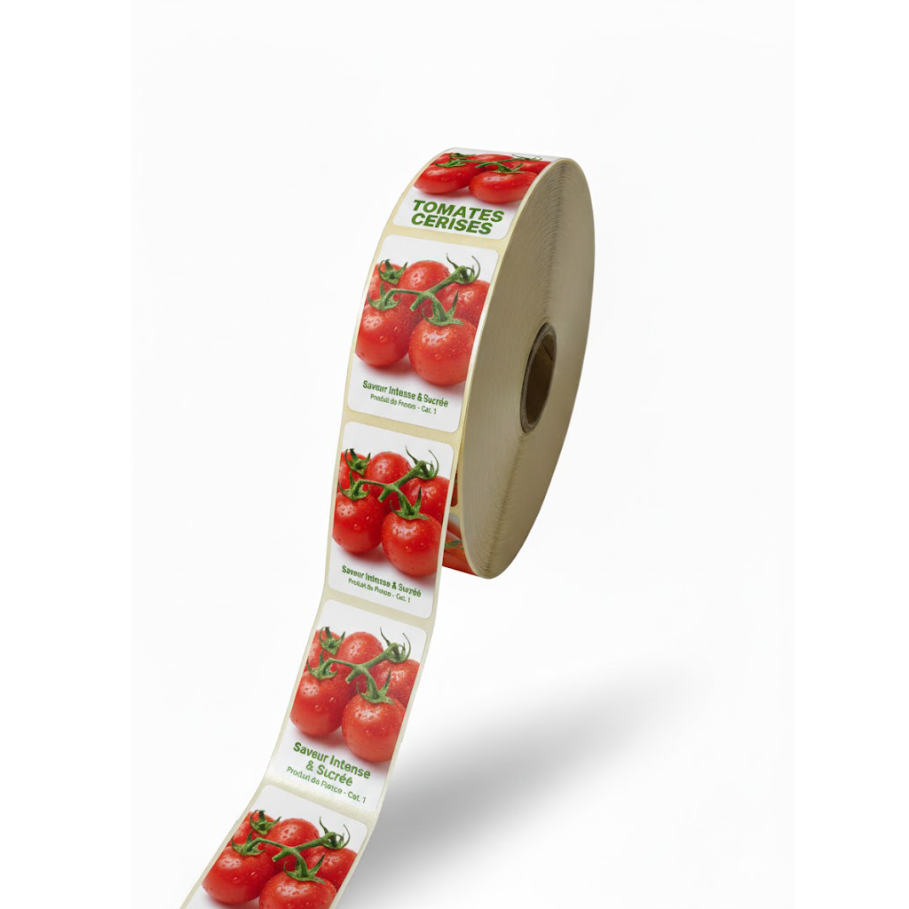 Démonstration de l'utilisation du produit Etq Adhésive 40x60mm TH° Adhésif Renforcé neutre Blanche mandrin 40mm sur fond neutre