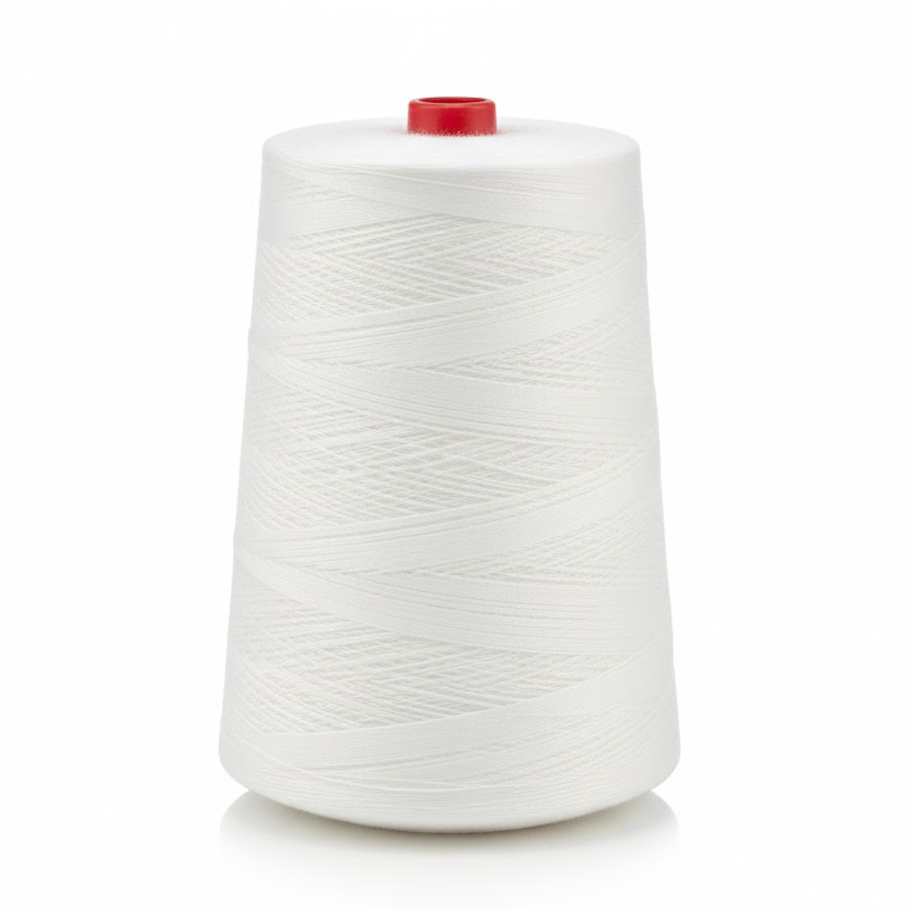 Présentation du produit Bobine de fil à coudre polyamide Blanc type ''F'' sur fond neutre