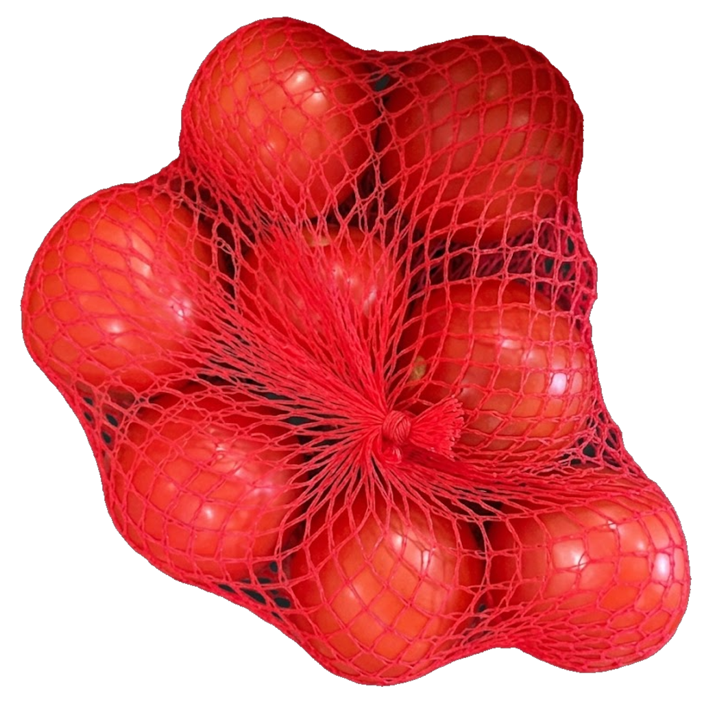 Filet cellulose rouge 80 fils en manchon contenant des tomates conditionnées dans le filet