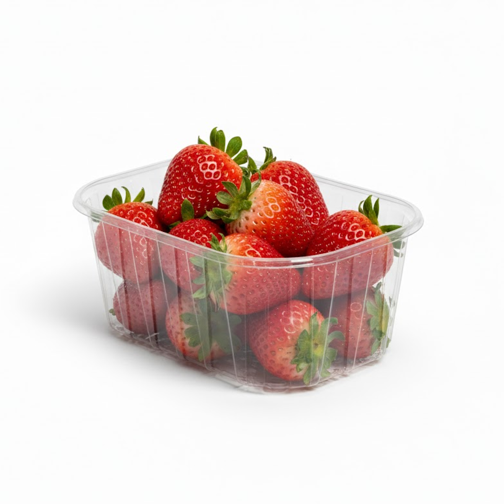 Démonstration de l'utilisation du produit Barquette PET 250g + Bulle - 142x94xH52mm sur fond neutre