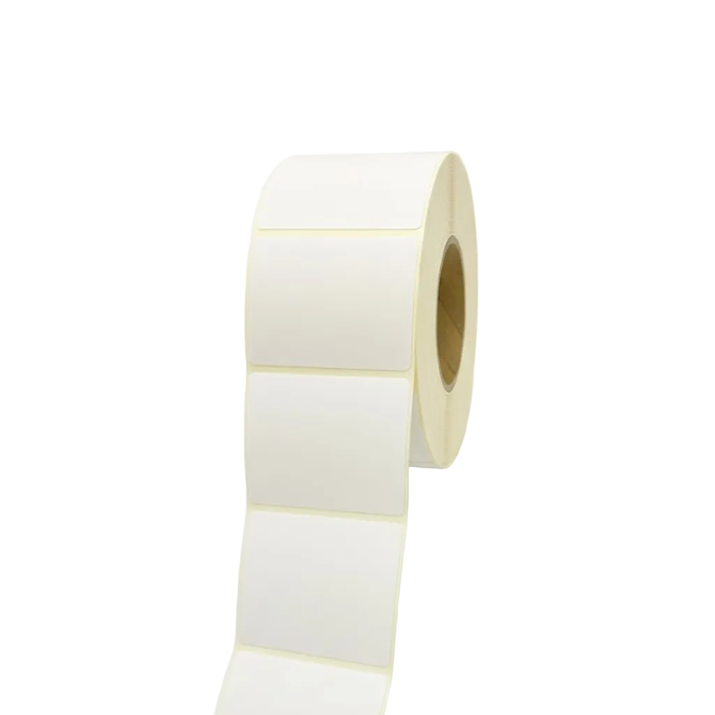 Présentation du produit Etq Adhésive 80x60mm PP Brillant Blanc sur fond neutre