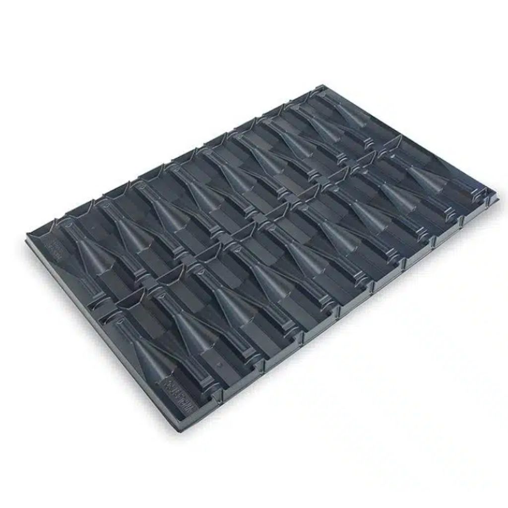 Plaque intercalaire palette noire avec alvéoles pour 36 bouteilles, format rectangulaire nervuré
