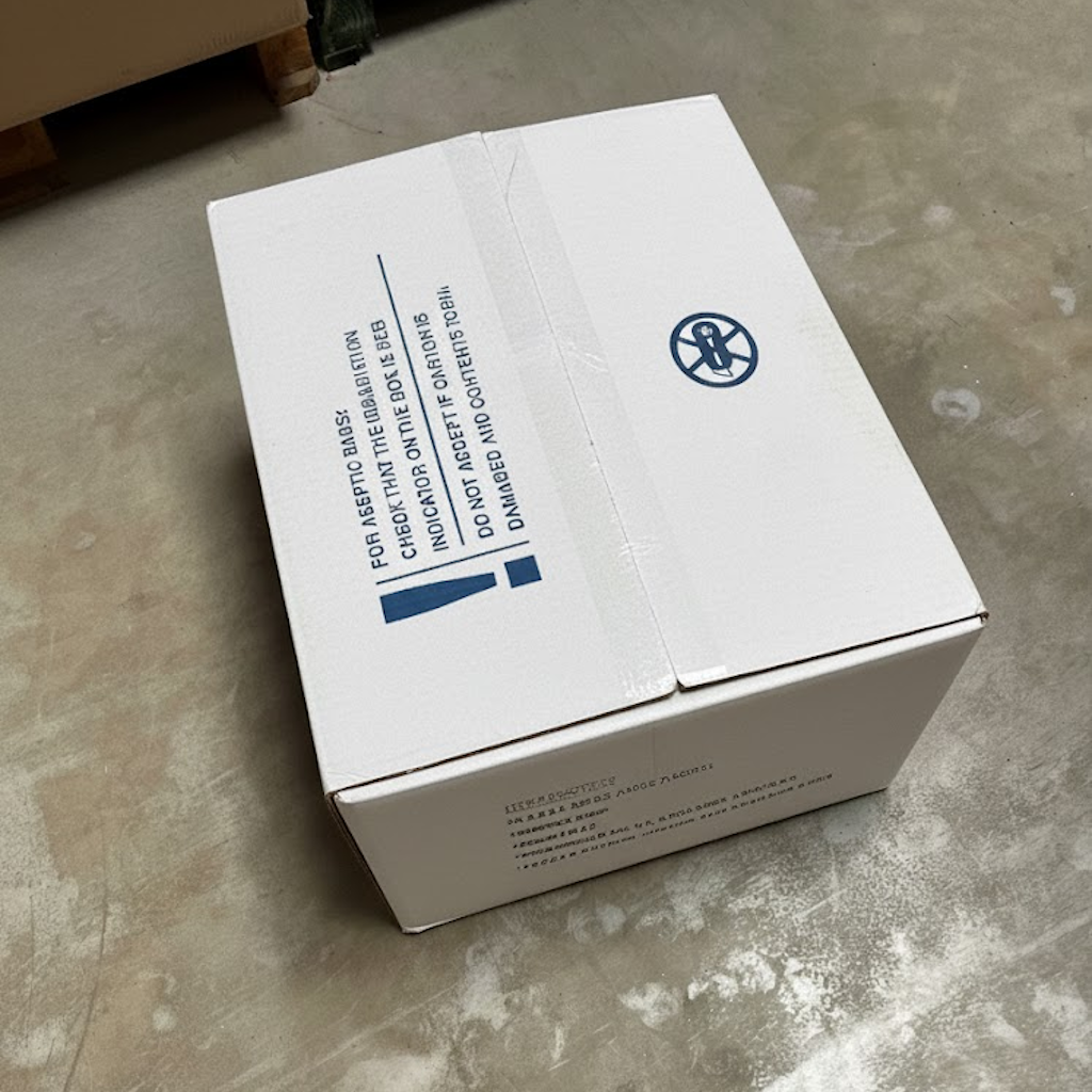 Présentation du colisage reçu pour le produit Poche Métal 220L / 2 PE 62µ / Robinet centre