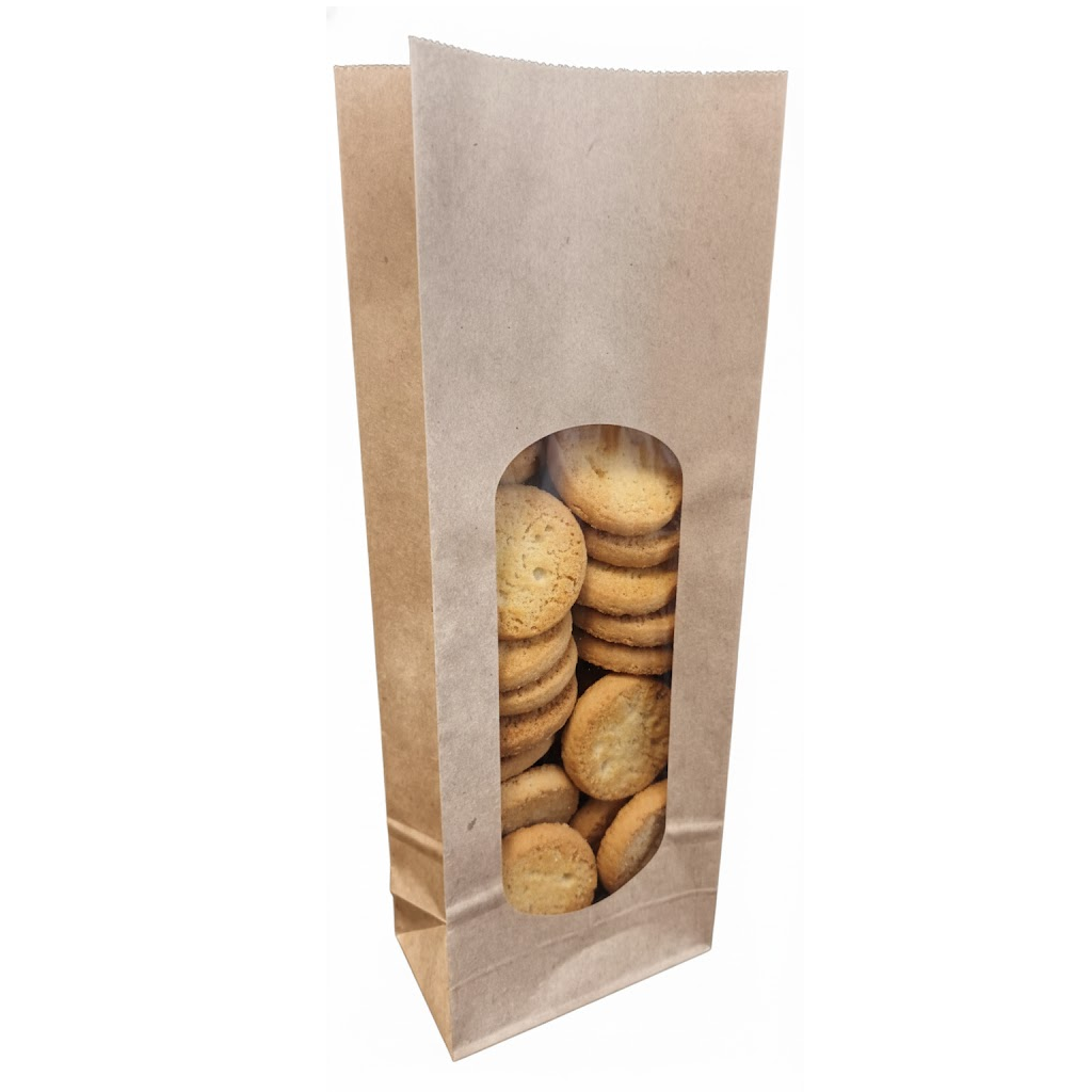 Démonstration de l'utilisation du produit Sac SOS Kraft avec fenêtre XL double PP 400ml (1kg) sur fond neutre