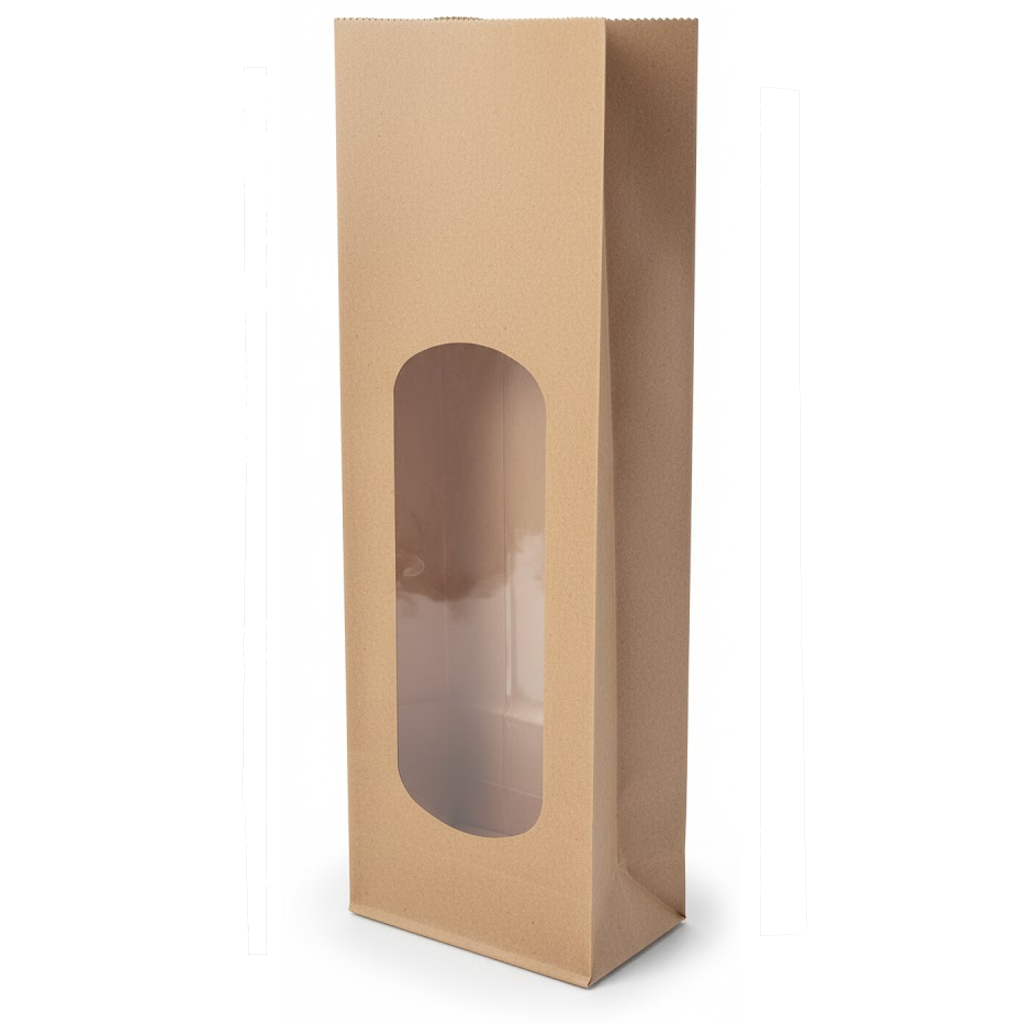 Présentation du produit Sac SOS Kraft avec fenêtre XL double PP 850ml (2kg) sur fond neutre