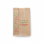 Présentation du produit Sac Papier Kraft Brun 14+9x21cm (500g) Impression fruits et légumes sur fond neutre