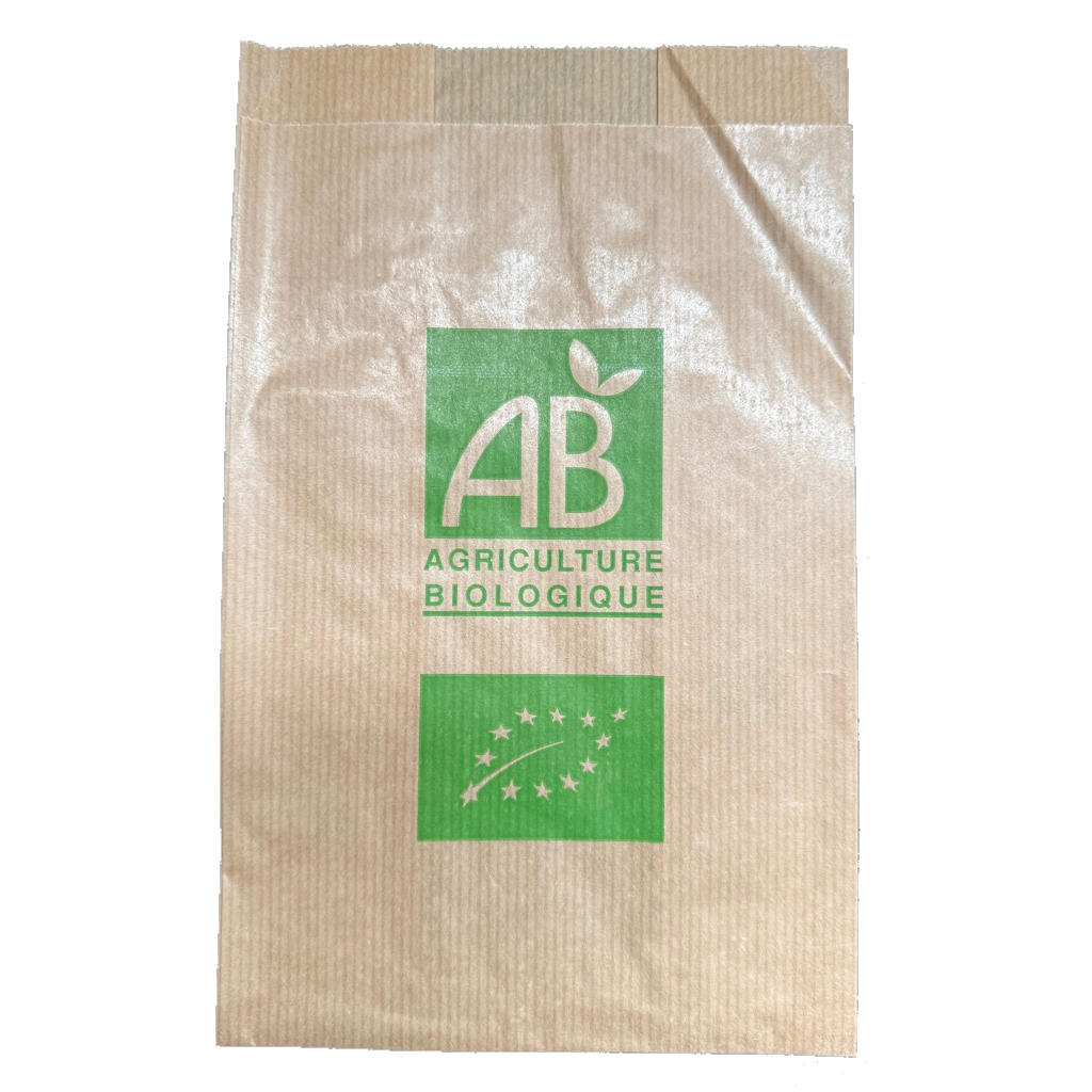 Présentation du produit Sac Papier Kraft Brun AB 14+9x21cm (500g) Impression AB sur fond neutre
