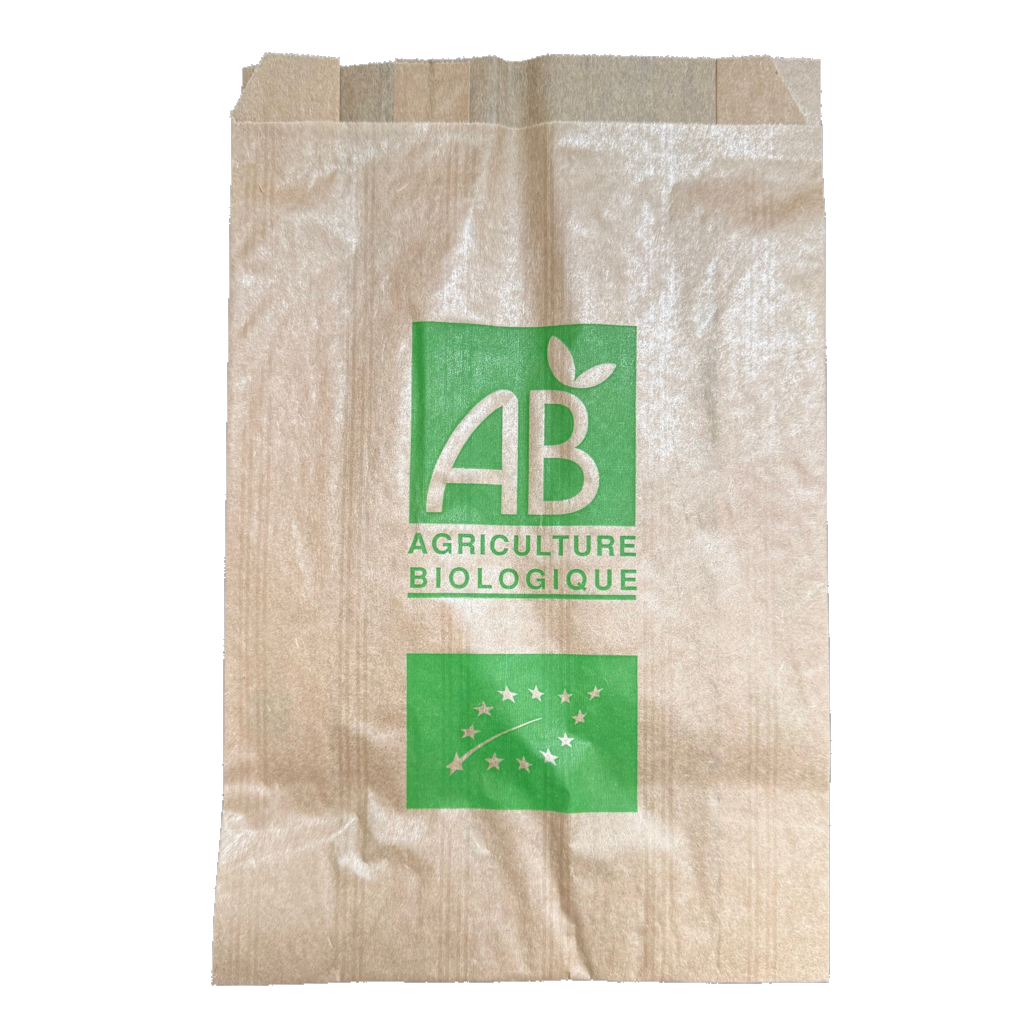 Présentation du produit Sac Papier Kraft Brun AB 17+6x26cm (1kg) Impression AB sur fond neutre