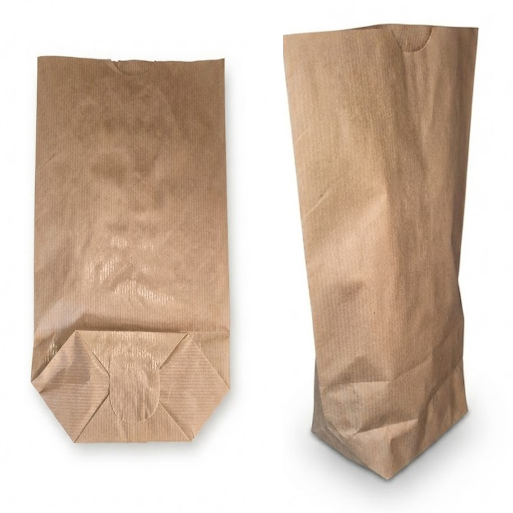 Sac écorné kraft brun vide à plat et ouvert, format 180x285mm, papier 1 feuille