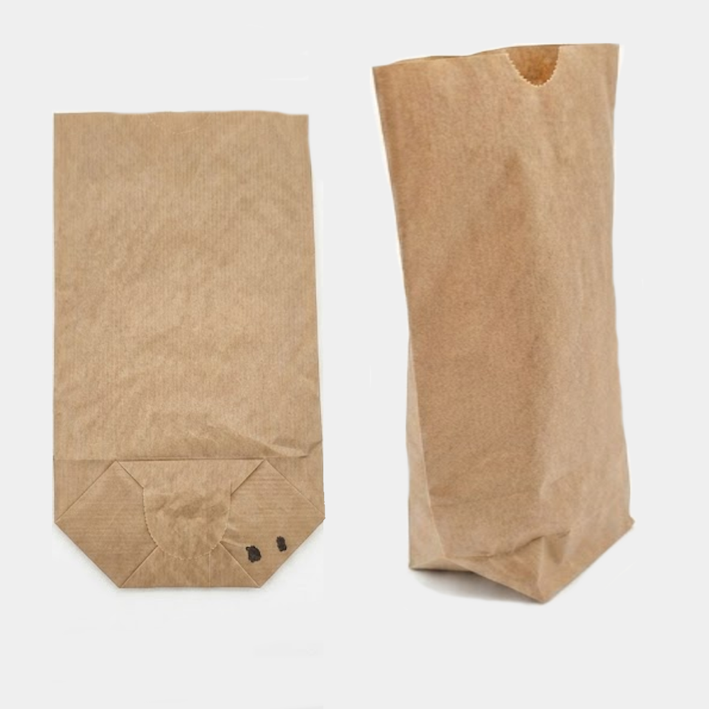 Sac écorné kraft brun vide à plat et debout, format 125x225mm, papier 1 feuille