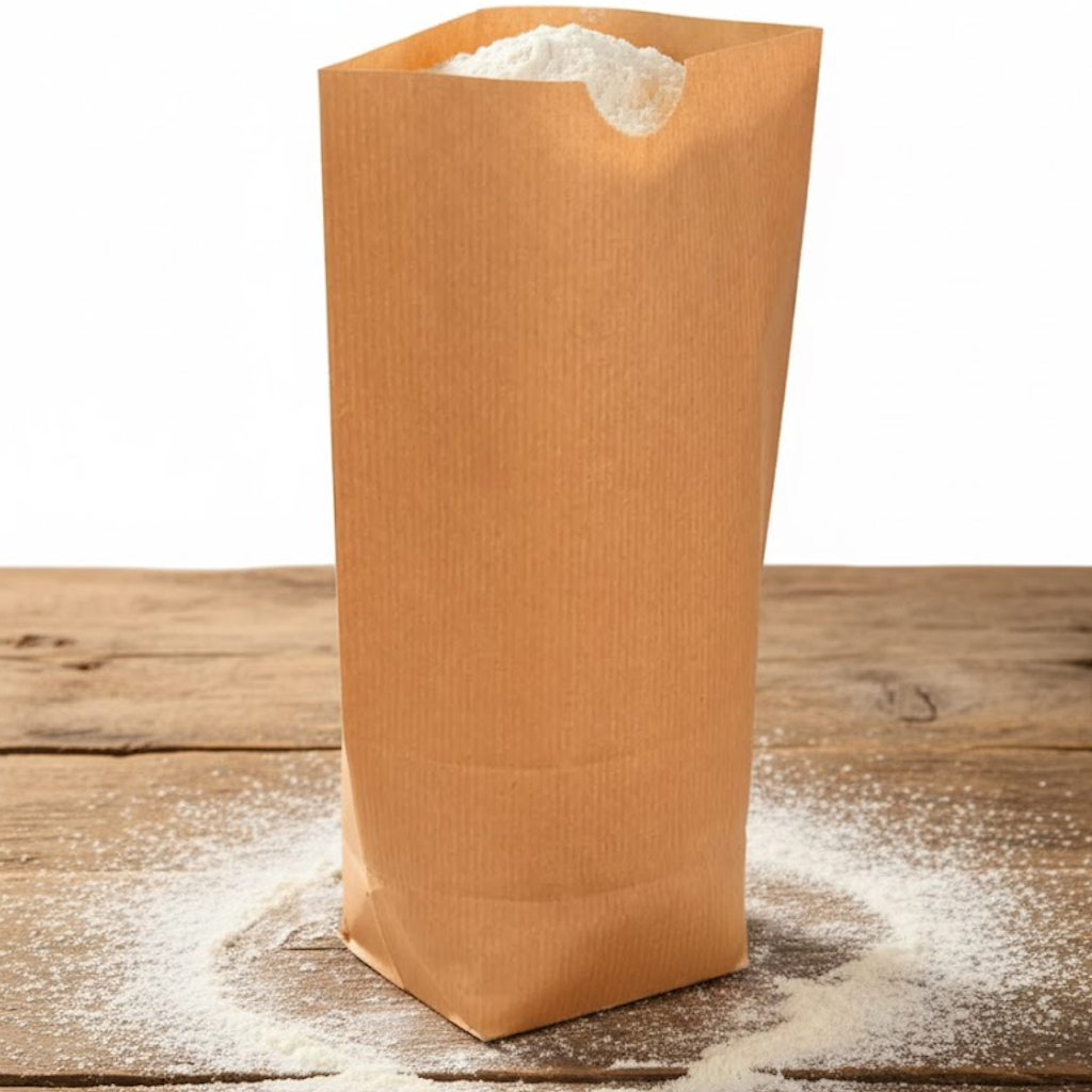 Photo d'un sac écorné papier kraft brun 2 feuilles numéro 14 dimensions 290x425mmmplt de farine