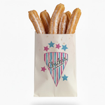Démonstration de l'utilisation du produit Sac à Chichis Impression "Chichis/Churros" sur fond neutre