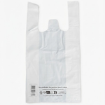 Sac bretelles réutilisable blanc avec poignées découpées et mentions de recyclage imprimées