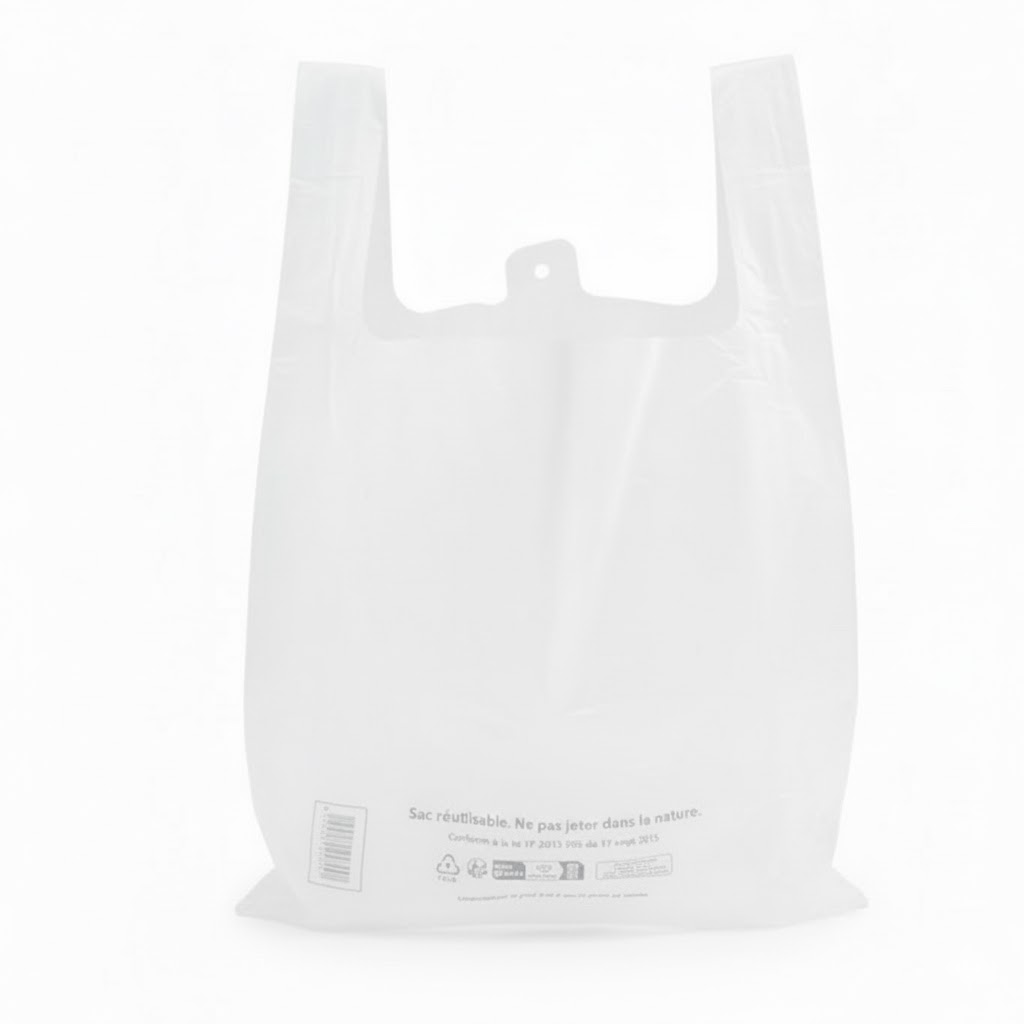 Démonstration de l'utilisation du produit Sac Bretelles réutilisables Blanc 30+14x50 50µ/14L sur fond neutre
