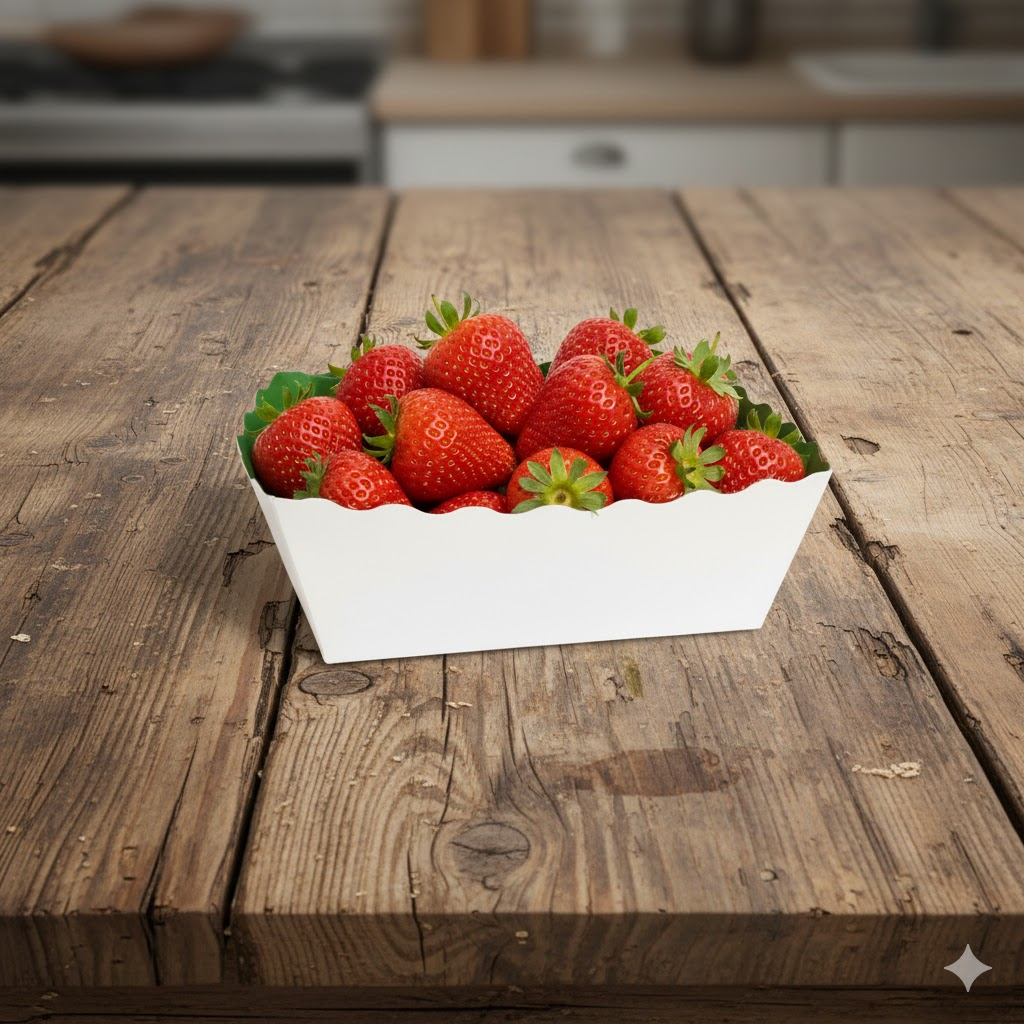 Démonstration de l'utilisation du produit Barquette Carton Vert/Blanc 500g - Sans Impression dans la vie de tout les jours