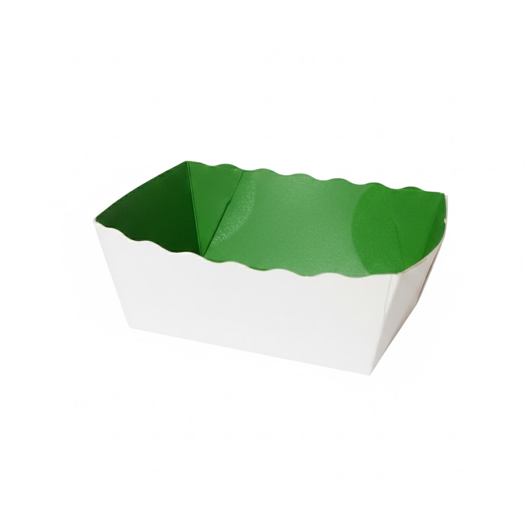 Présentation du produit Barquette Carton Vert/Blanc 250g - Sans Impression sur fond neutre